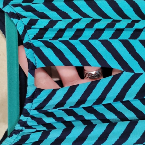 11565 Loft black and aqua chevron print knit maxi dress PM - Picture 6 of 10